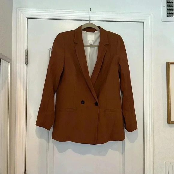 H&M Double-Breasted Jacket Brown Sz 2 - Picture 3 of 10